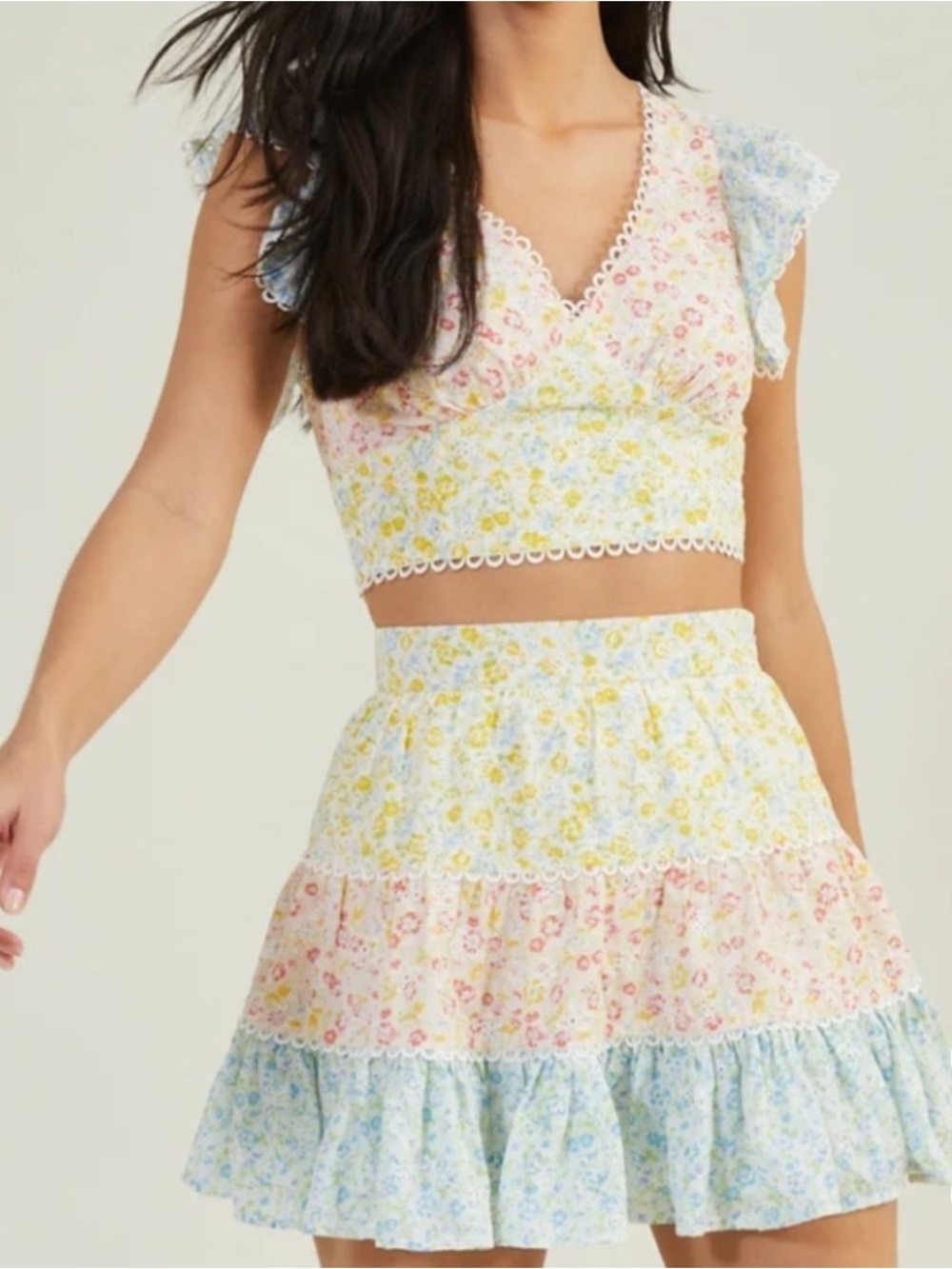 Boutique Floral Tiered Mini Skirt set